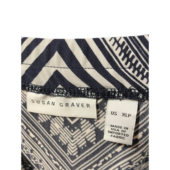 Susan Graver Navy Blue White Elastic Waist Mid length Skirt - Picture 3 of 4